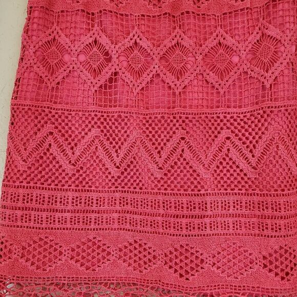 American Eagle High Rise Crochet Lace Boho Salmon Pink Mini Skirt - Picture 3 of 4